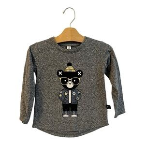 Huxbaby Tee Shirt Size 4 Bear Graphic Long Sleeve Slub Grey